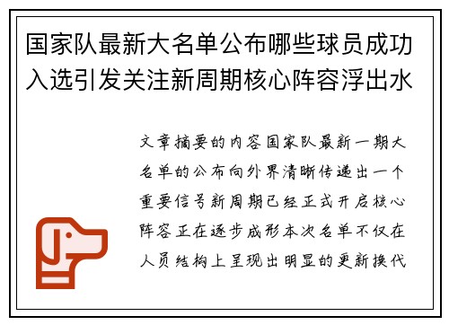 国家队最新大名单公布哪些球员成功入选引发关注新周期核心阵容浮出水面 国家队最新大名单公布哪些球员成功入选引发关注新周期核心阵容浮出水面